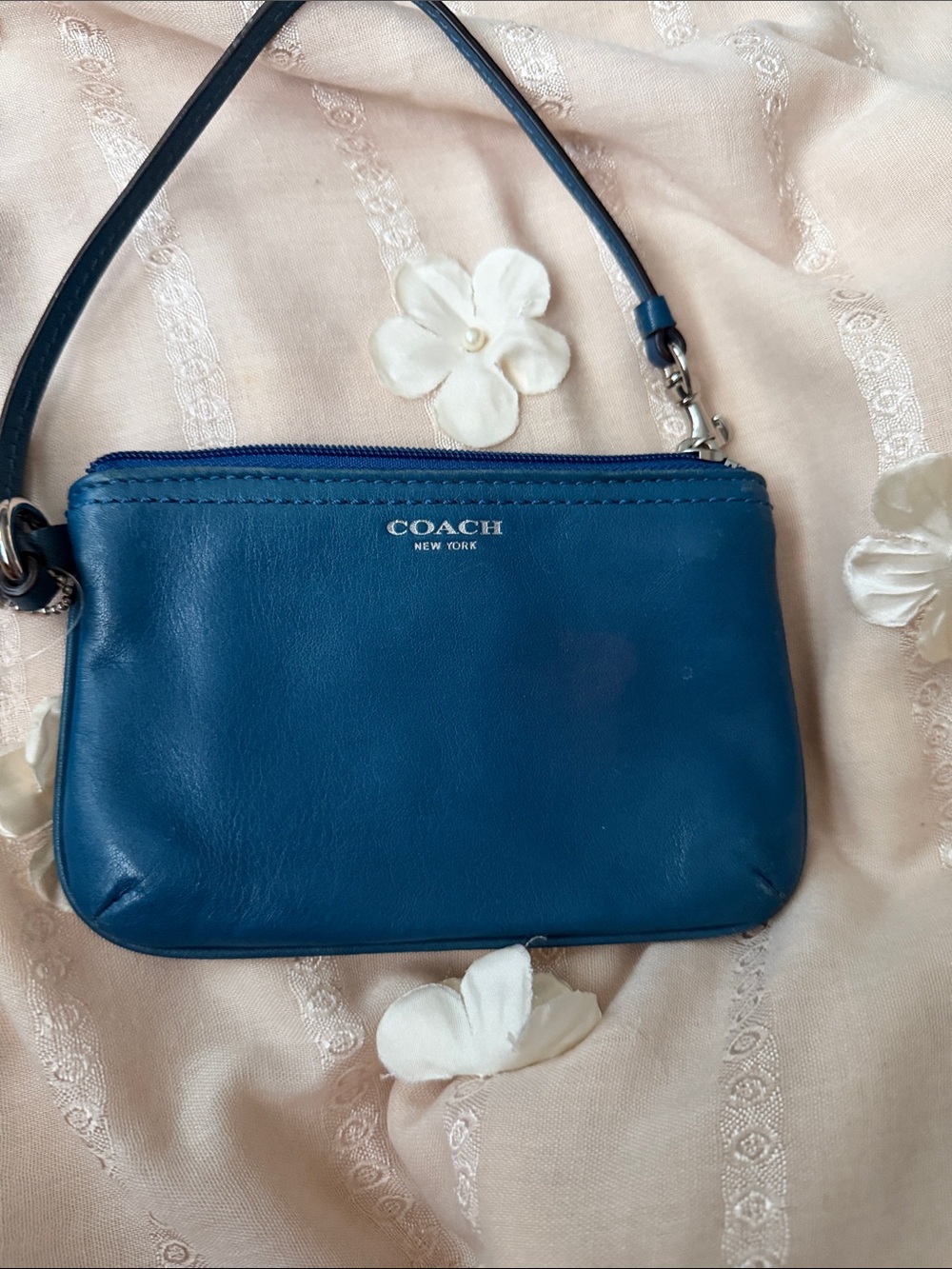 Coach Teal Blue Leather Wristlet